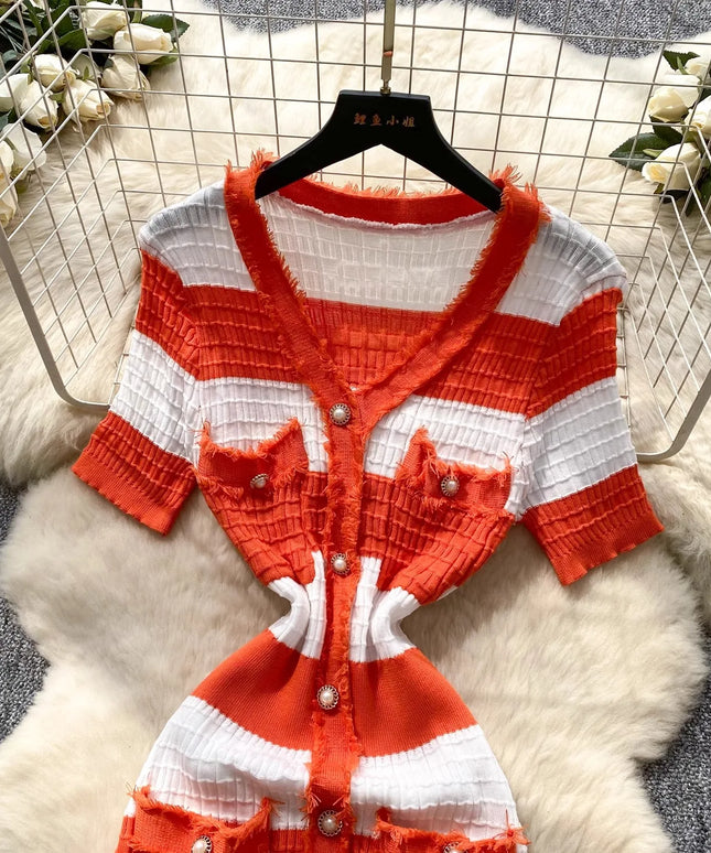 YuooMuoo Chic Fashion Sexy Package Hips Knitted Long Dress 2025 Spring and Summer Elegant Slim Waist Office Lady Sweater Dress