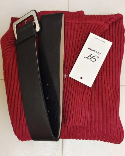 H Han Queen Knitted Turtleneck Sweater Bodycon Dress Bottoming Women Soft Elastic Autumn Winter Midi Party Dresses With Belt