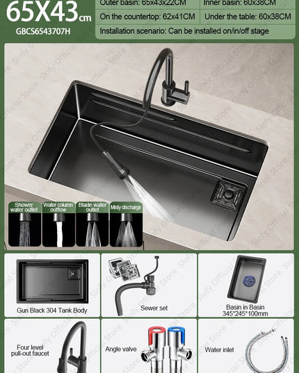 304 Stainless Steel Kitchen Sink Black Single Bowl Thickened Material Wear-Resistant Vegetable Workstation Drainage Accessories