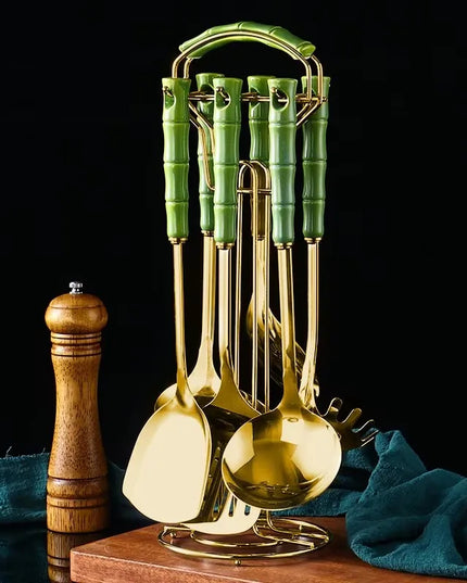 7pcs stainless steel spatula soup spoon kitchenware set cooking spatula kitchen supplies ceramic handle Nordic kitchen tools