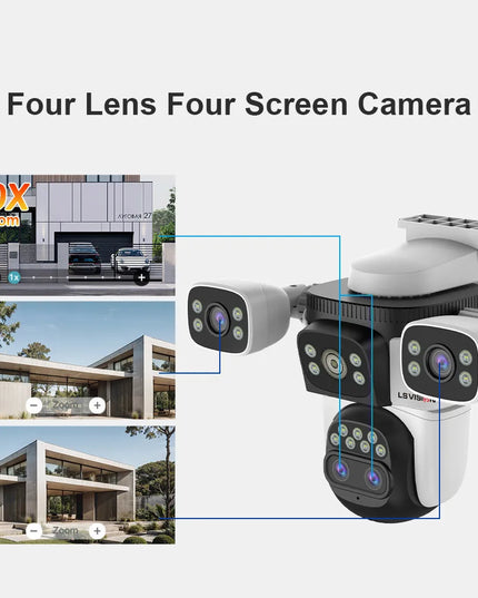 LS VISION 20mp 3 Screens Outdoor Surveillance Camera Wifi Camera 10X Zoom  10k PTZ Auto Tracking Two-way Audio Cctv Cam