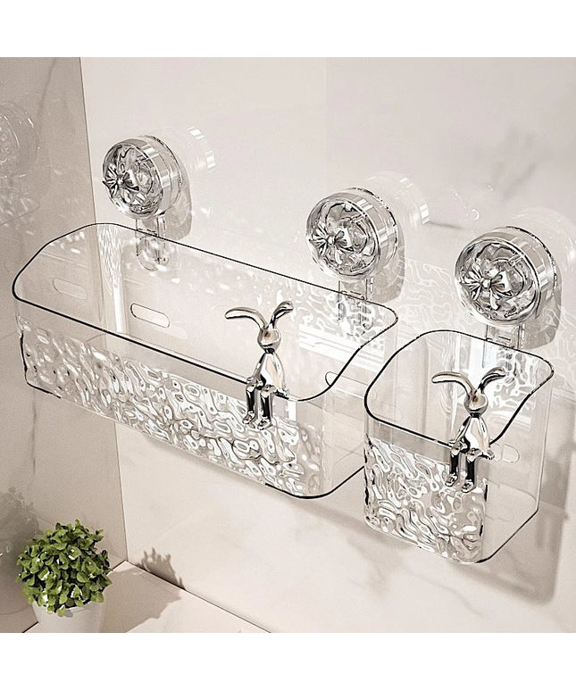 Bathroom Shelf Wall Mounted Non Perforated Suction Cup Storage Basket With Glacier Pattern For Home Storage Products