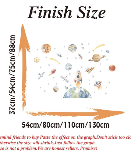 Watercolor Solar System Space Wall Sticker Baby Nurery Kids Room  Planets Rockets Stars Moon Wall Decal Bedroom Playroom Decor