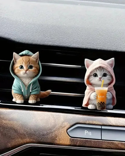 2pcs Cute Cat Acrylic Car Air Freshener - Long Lasting Scent Vent Clip Aromatherapy Decoration - Freshen Your Journey