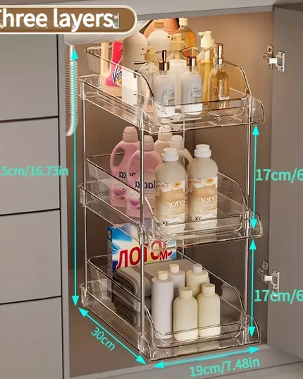 Pull-Out Under Sink Organizer with Shelf, Heavy-Duty Bathroom Storage Rack  No Tools Needed for Easy Installation, Clear Shelves